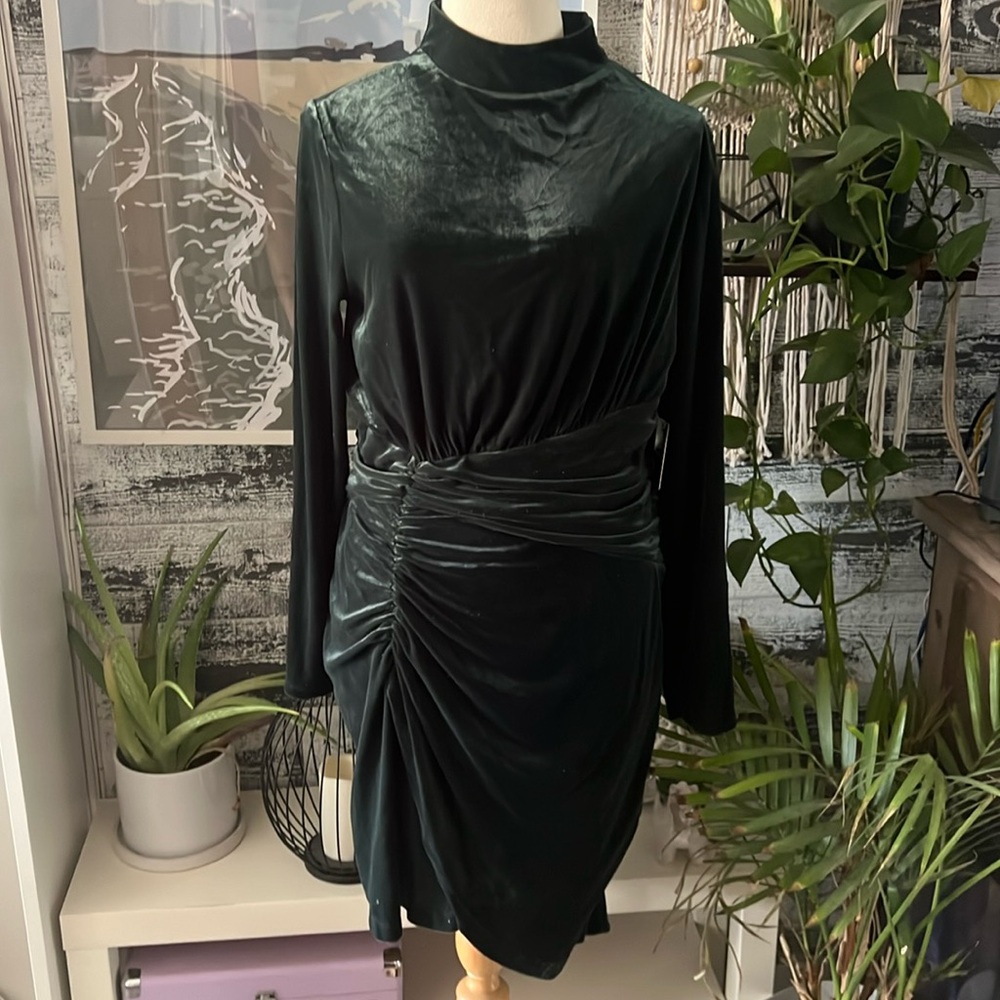 NWT express velveteen body hugging green dress.